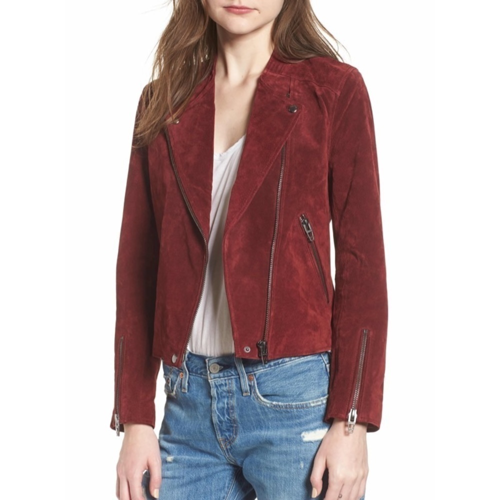 BLANKNYC Denim No Limit Suede Moto Jacket Wine S